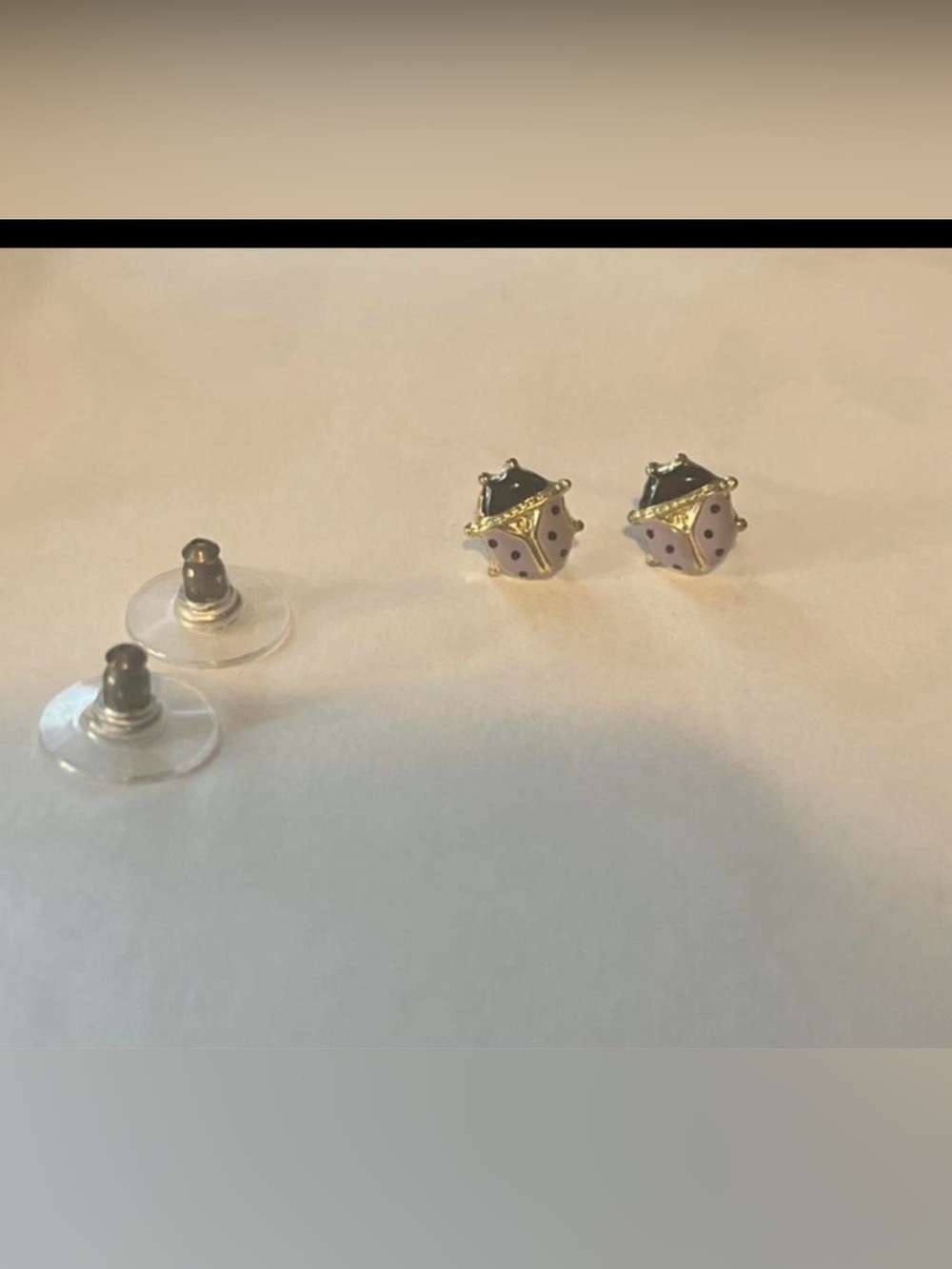 Gold-Tone Lavender Enamel Ladybug Stud Earrings